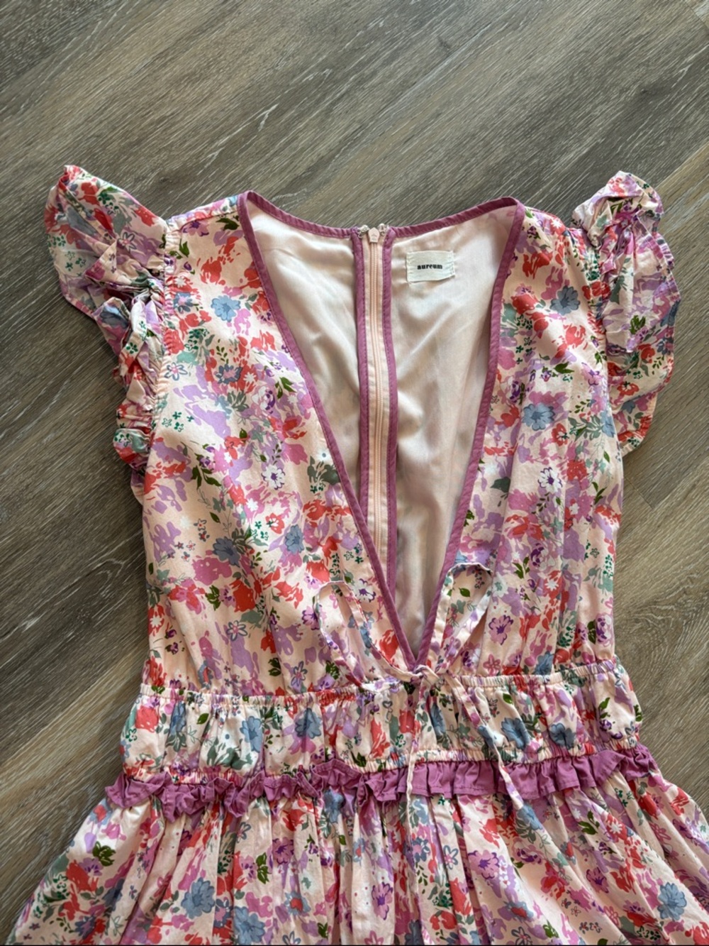Floral Tiered Pink Floral Ruffle Maxi Dress Plunging Neckline V-neck